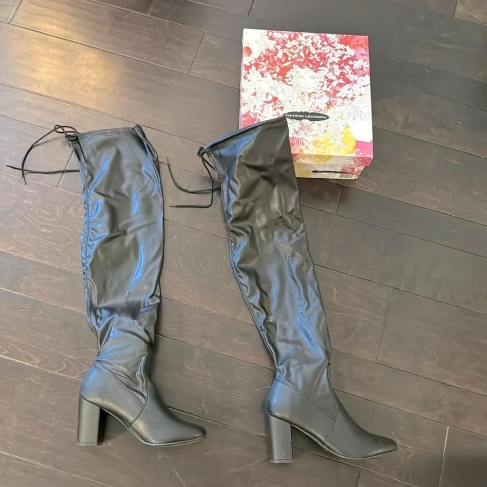 Chinese Laundry Kiara tall black heel boots NIB 8.5